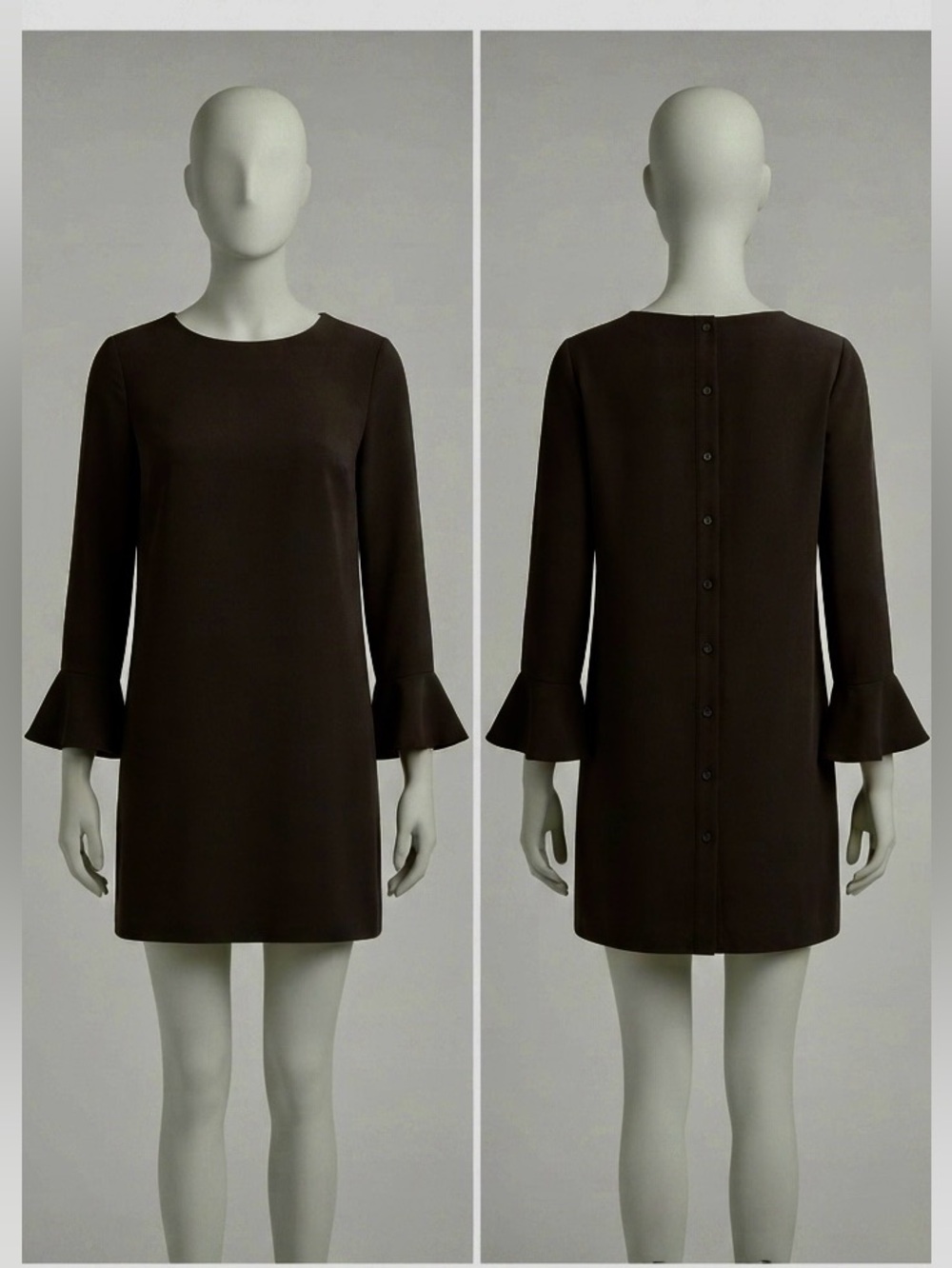 BANANA REPUBLIC Charcoal Ruffled Fluted Cuff Button-Back Mini Shift Dress Small